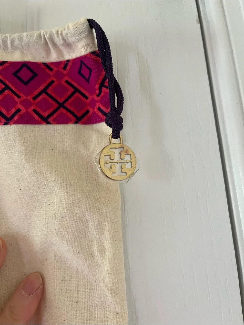 Tory Burch Cream Tote Dust Bag with Pink Logo Trim